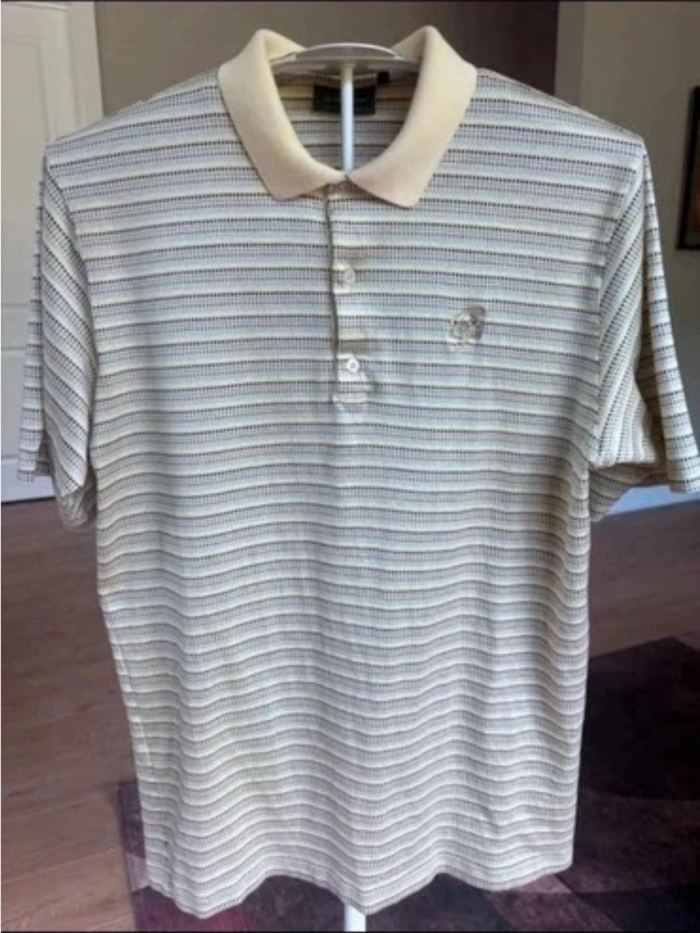 Bobby Jones Cream and Light Beige Striped Polo Large